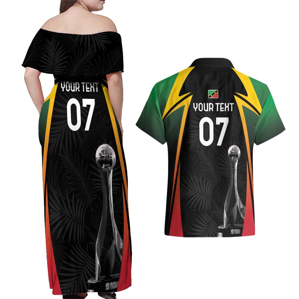 St Kitts Nevis Cricket Custom Couples Matching Off Shoulder Maxi Dress and Hawaiian Shirt Go Patriots Go Champions - Wonder Print Shop