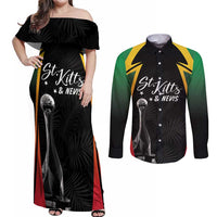 St Kitts Nevis Cricket Custom Couples Matching Off Shoulder Maxi Dress and Long Sleeve Button Shirt Go Patriots Go Champions - Wonder Print Shop