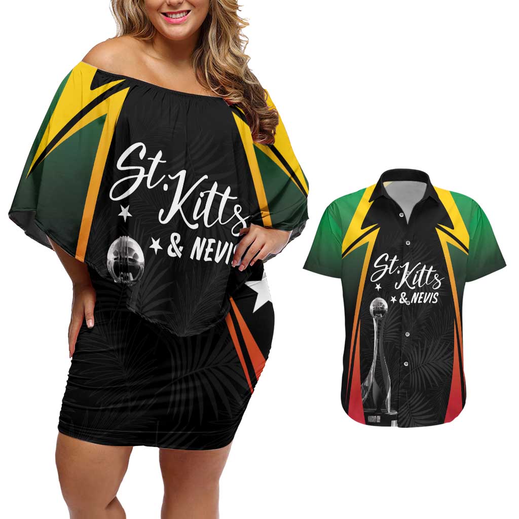 St Kitts Nevis Cricket Custom Couples Matching Off Shoulder Short Dress and Hawaiian Shirt Go Patriots Go Champions - Wonder Print Shop