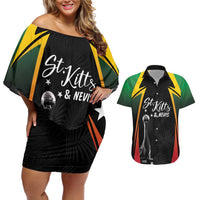 St Kitts Nevis Cricket Custom Couples Matching Off Shoulder Short Dress and Hawaiian Shirt Go Patriots Go Champions - Wonder Print Shop