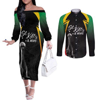 St Kitts Nevis Cricket Custom Couples Matching Off The Shoulder Long Sleeve Dress and Long Sleeve Button Shirt Go Patriots Go Champions - Wonder Print Shop