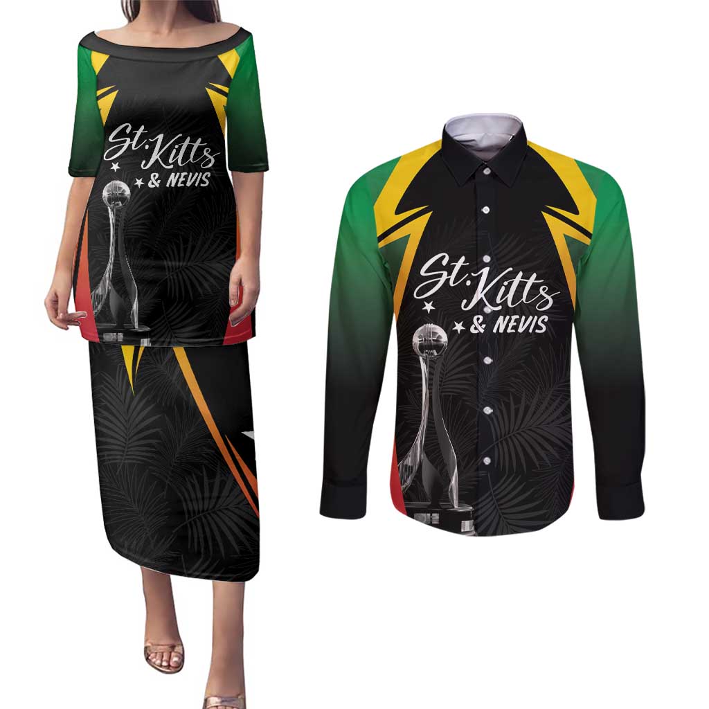 St Kitts Nevis Cricket Custom Couples Matching Puletasi and Long Sleeve Button Shirt Go Patriots Go Champions - Wonder Print Shop
