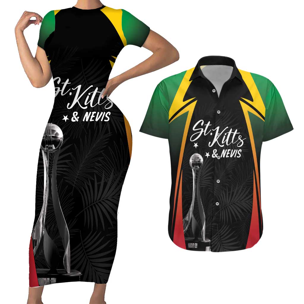 St Kitts Nevis Cricket Custom Couples Matching Short Sleeve Bodycon Dress and Hawaiian Shirt Go Patriots Go Champions - Wonder Print Shop