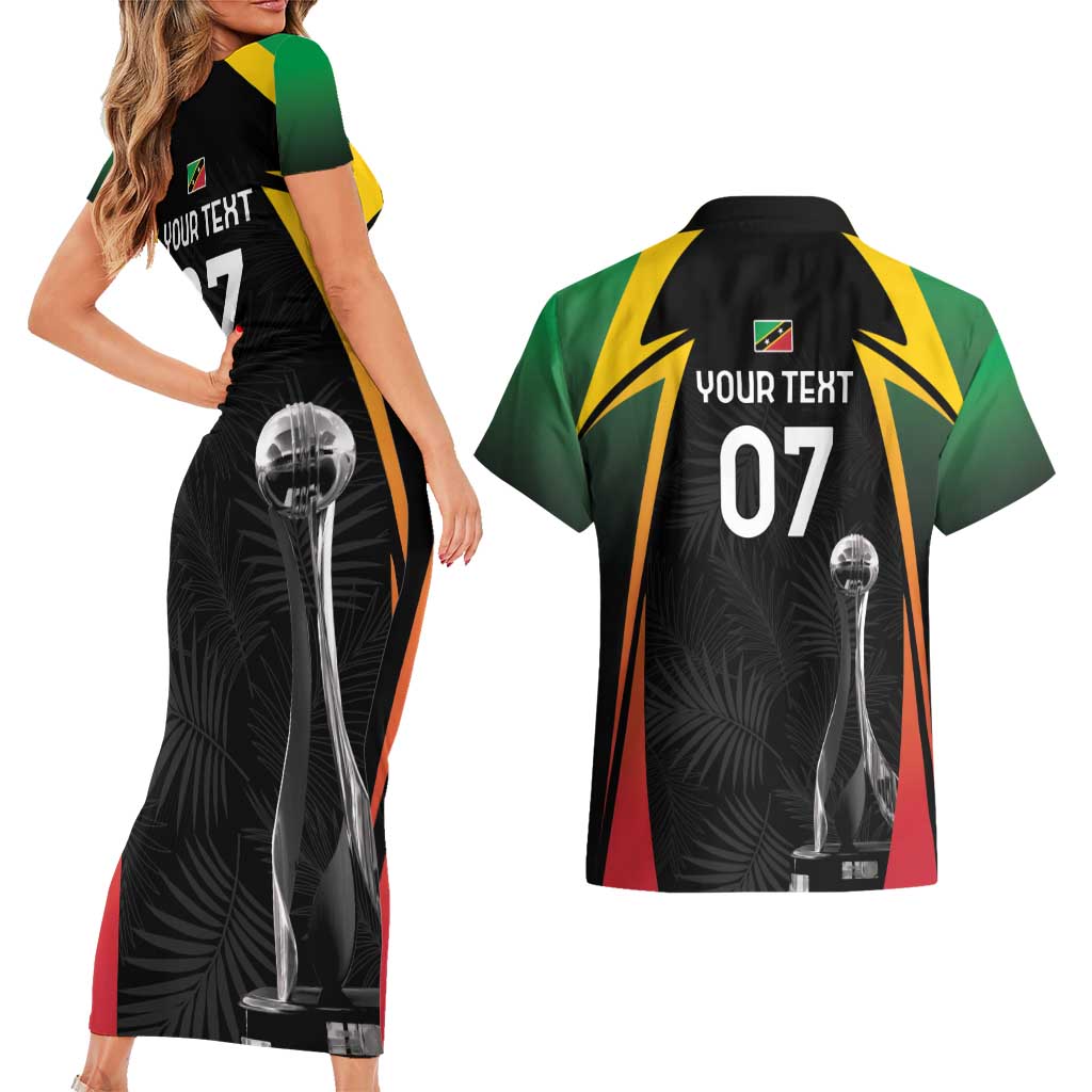 St Kitts Nevis Cricket Custom Couples Matching Short Sleeve Bodycon Dress and Hawaiian Shirt Go Patriots Go Champions - Wonder Print Shop