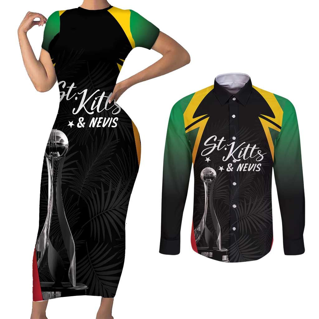 St Kitts Nevis Cricket Custom Couples Matching Short Sleeve Bodycon Dress and Long Sleeve Button Shirt Go Patriots Go Champions - Wonder Print Shop