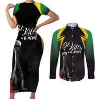 St Kitts Nevis Cricket Custom Couples Matching Short Sleeve Bodycon Dress and Long Sleeve Button Shirt Go Patriots Go Champions - Wonder Print Shop
