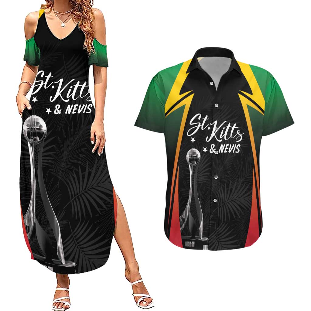 St Kitts Nevis Cricket Custom Couples Matching Summer Maxi Dress and Hawaiian Shirt Go Patriots Go Champions - Wonder Print Shop