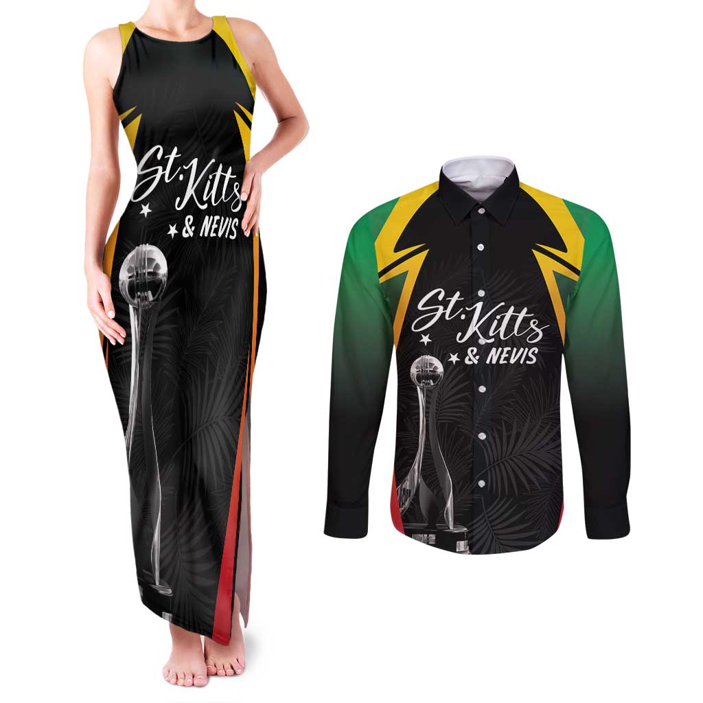 St Kitts Nevis Cricket Custom Couples Matching Tank Maxi Dress and Long Sleeve Button Shirt Go Patriots Go Champions - Wonder Print Shop