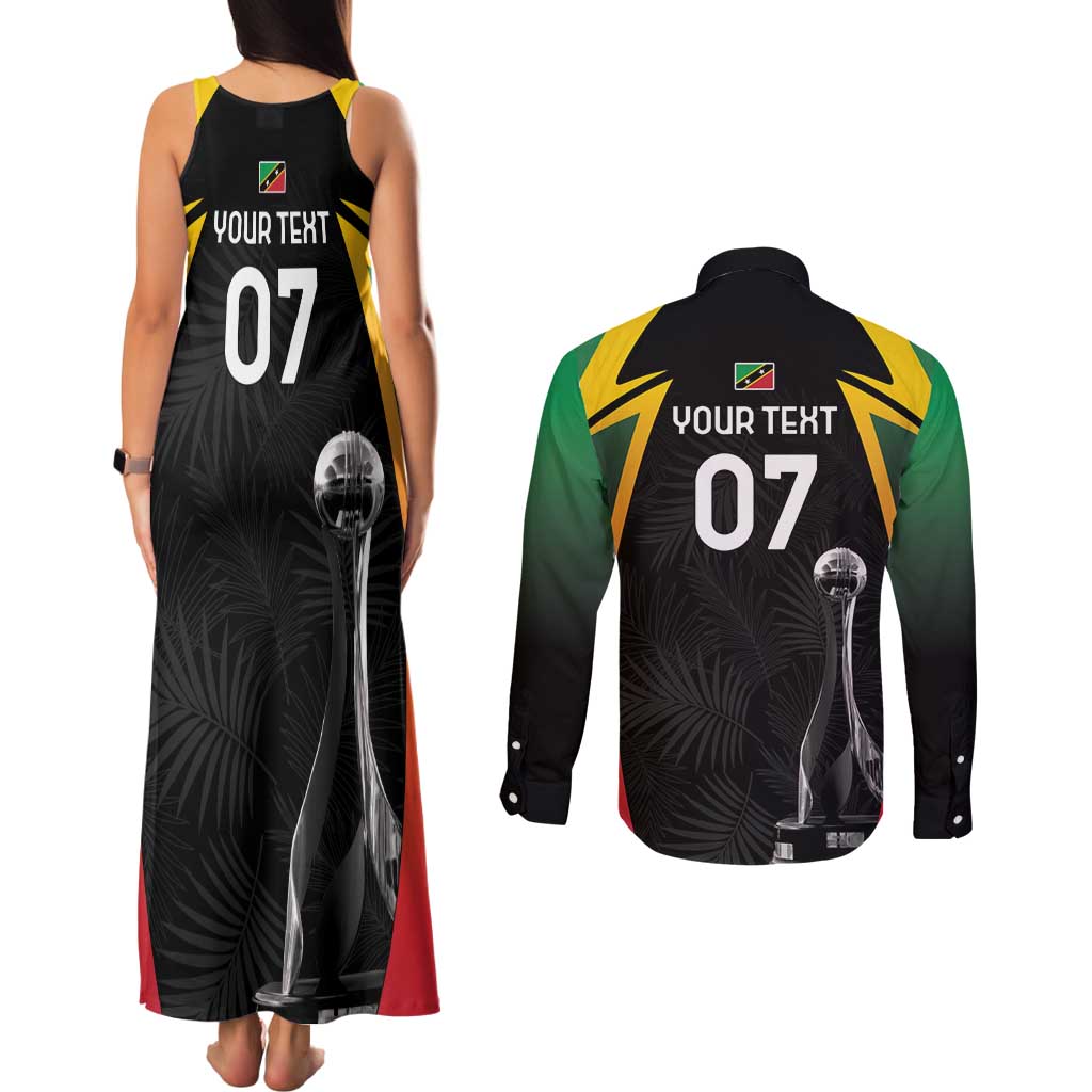 St Kitts Nevis Cricket Custom Couples Matching Tank Maxi Dress and Long Sleeve Button Shirt Go Patriots Go Champions - Wonder Print Shop