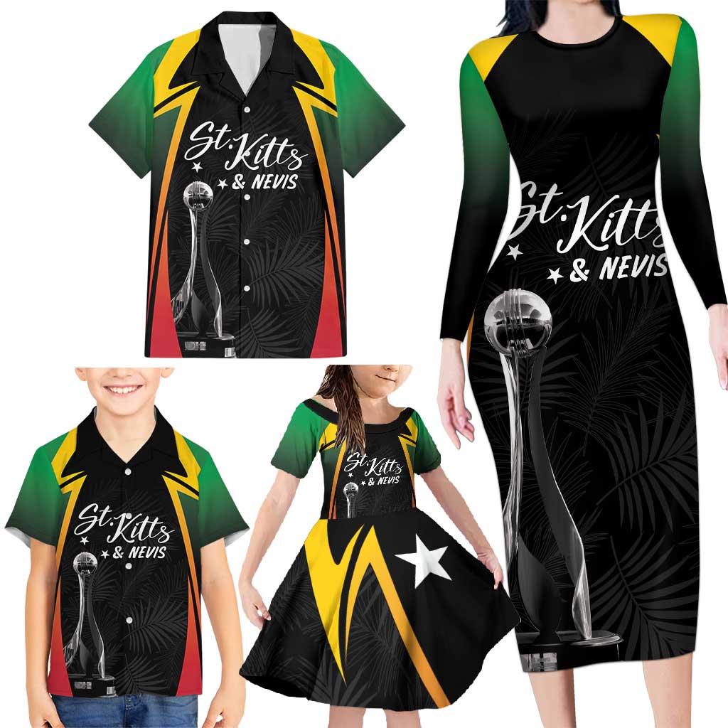 St Kitts Nevis Cricket Custom Family Matching Long Sleeve Bodycon Dress and Hawaiian Shirt Go Patriots Go Champions - Wonder Print Shop