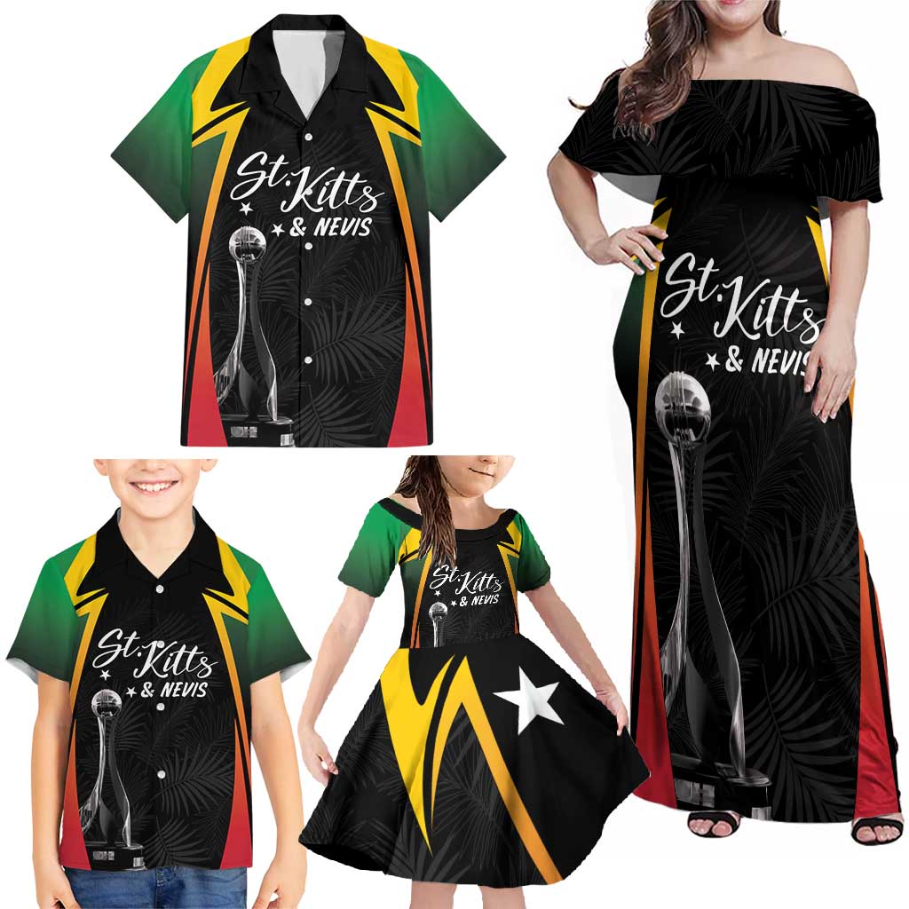St Kitts Nevis Cricket Custom Family Matching Off Shoulder Maxi Dress and Hawaiian Shirt Go Patriots Go Champions - Wonder Print Shop