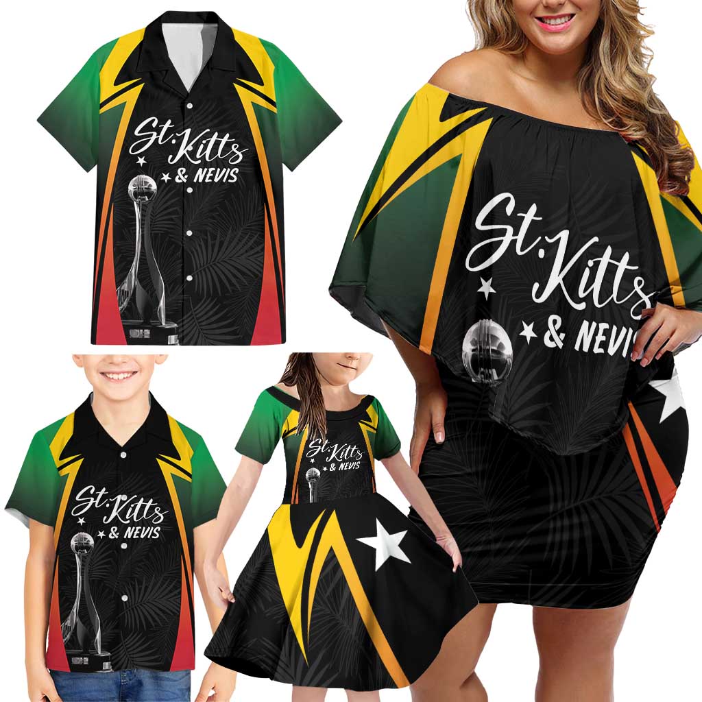 St Kitts Nevis Cricket Custom Family Matching Off Shoulder Short Dress and Hawaiian Shirt Go Patriots Go Champions - Wonder Print Shop