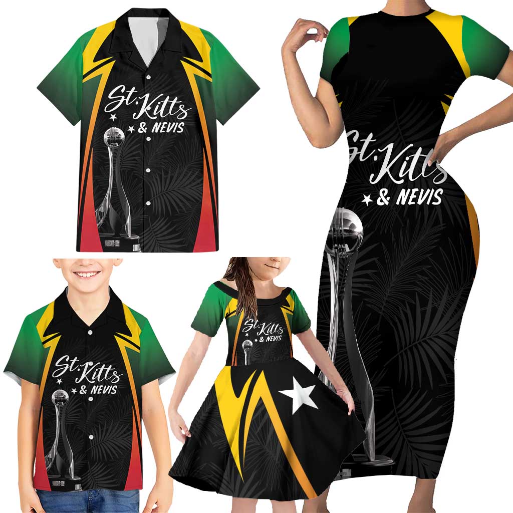 St Kitts Nevis Cricket Custom Family Matching Short Sleeve Bodycon Dress and Hawaiian Shirt Go Patriots Go Champions - Wonder Print Shop