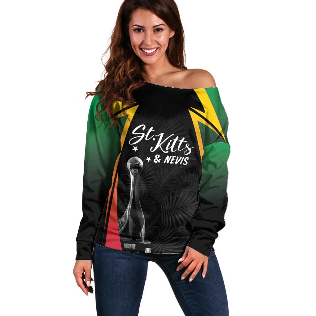 St Kitts Nevis Cricket Custom Off Shoulder Sweater Go Patriots Go Champions - Wonder Print Shop