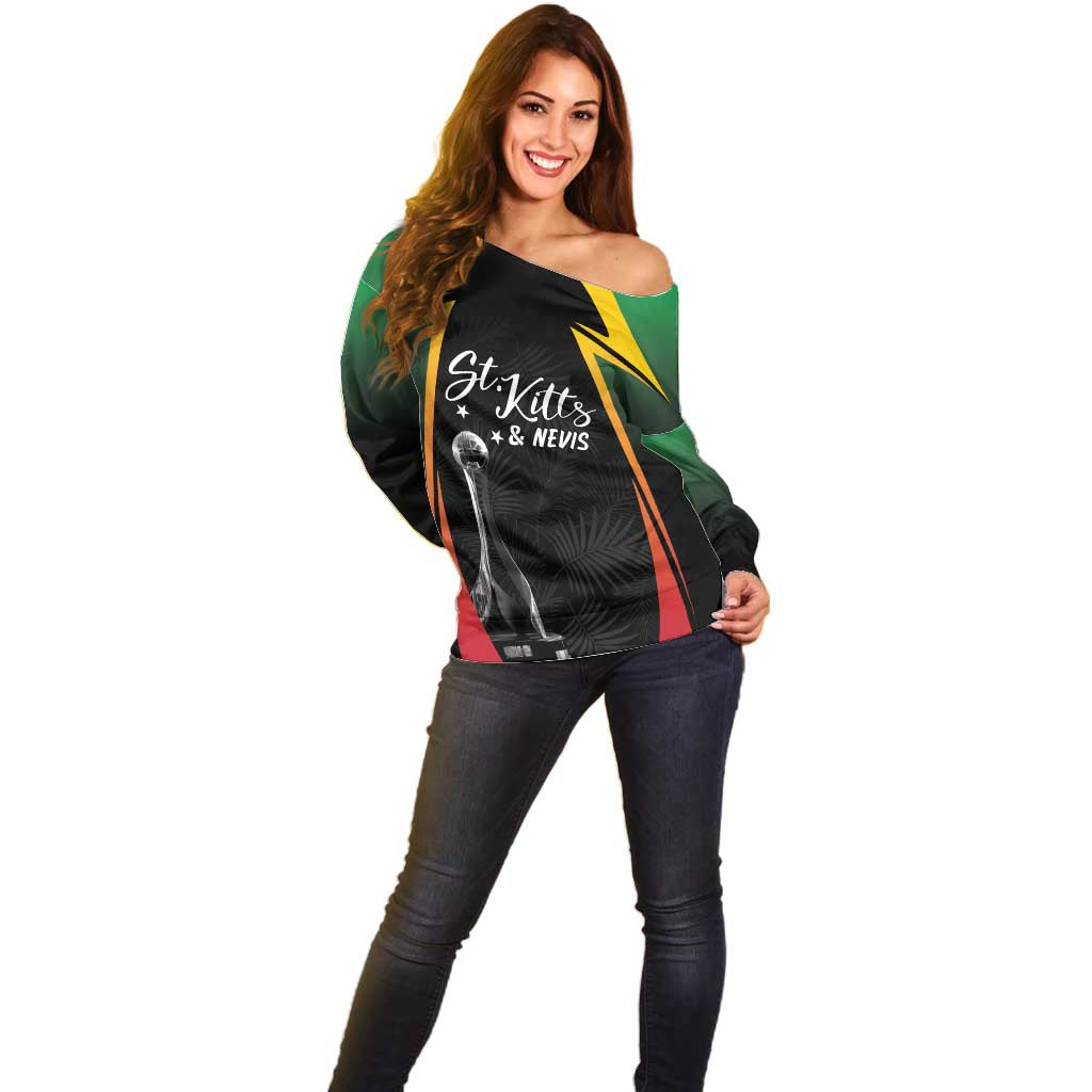 St Kitts Nevis Cricket Custom Off Shoulder Sweater Go Patriots Go Champions - Wonder Print Shop