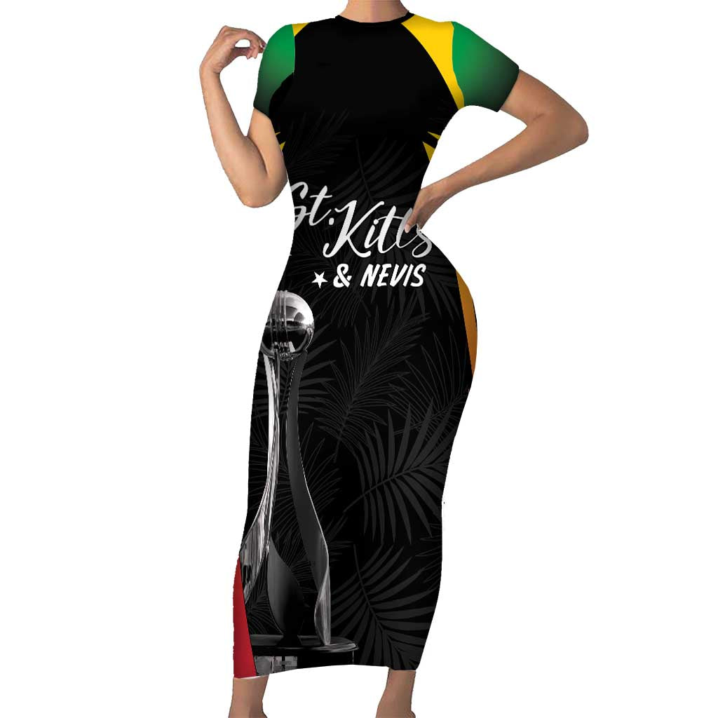 St Kitts Nevis Cricket Custom Short Sleeve Bodycon Dress Go Patriots Go Champions - Wonder Print Shop