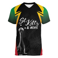 St Kitts Nevis Cricket Custom Women V-Neck T-Shirt Go Patriots Go Champions - Wonder Print Shop