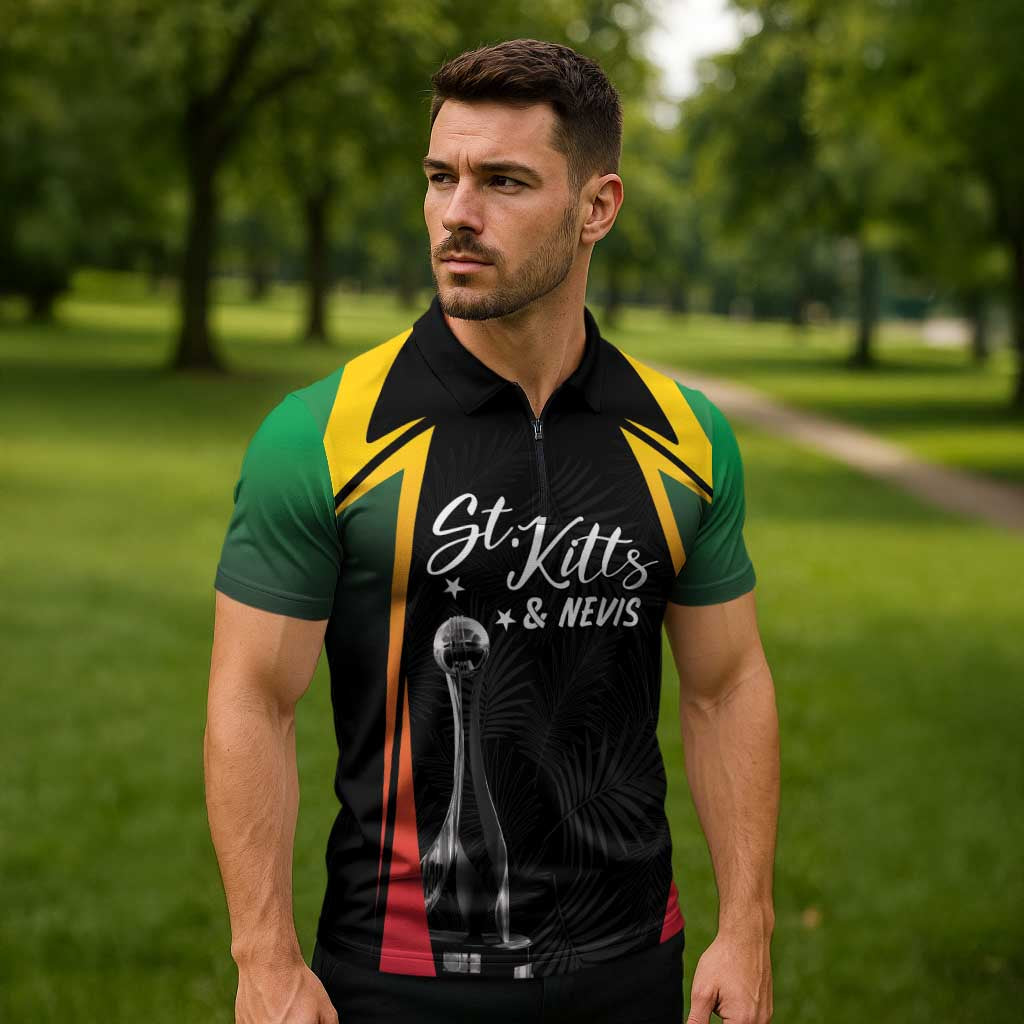 St Kitts Nevis Cricket Custom Zipper Polo Shirt Go Patriots Go Champions - Wonder Print Shop