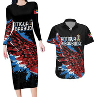 Antigua and Barbuda Cricket Custom Couples Matching Long Sleeve Bodycon Dress and Hawaiian Shirt Falcons Wings - Take Off - Wonder Print Shop