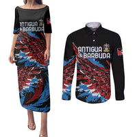 Antigua and Barbuda Cricket Custom Couples Matching Puletasi and Long Sleeve Button Shirt Falcons Wings - Take Off - Wonder Print Shop