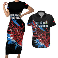 Antigua and Barbuda Cricket Custom Couples Matching Short Sleeve Bodycon Dress and Hawaiian Shirt Falcons Wings - Take Off - Wonder Print Shop