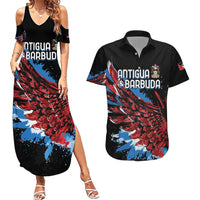 Antigua and Barbuda Cricket Custom Couples Matching Summer Maxi Dress and Hawaiian Shirt Falcons Wings - Take Off - Wonder Print Shop