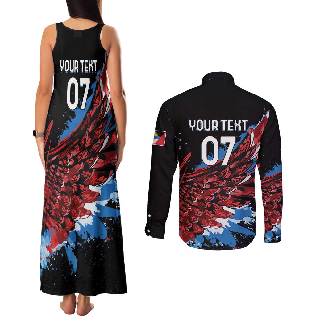 Antigua and Barbuda Cricket Custom Couples Matching Tank Maxi Dress and Long Sleeve Button Shirt Falcons Wings - Take Off - Wonder Print Shop