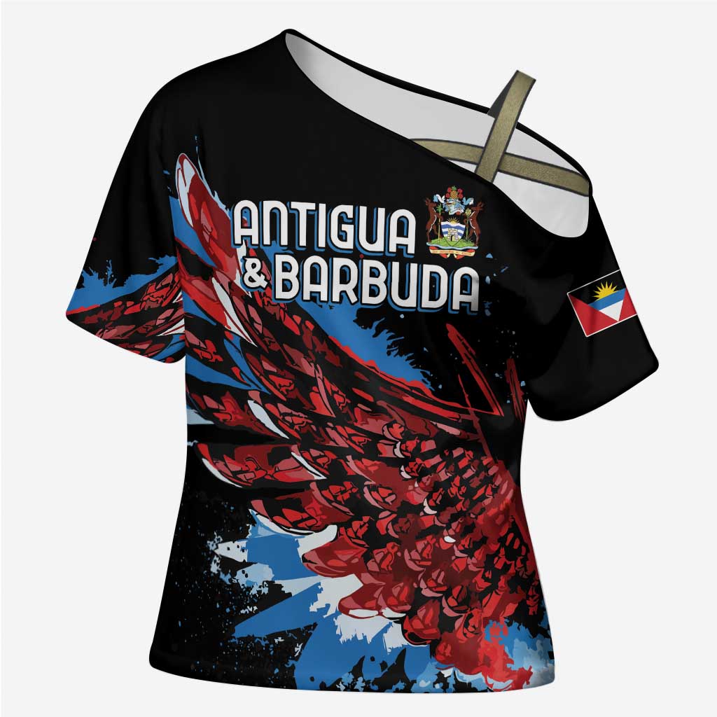 Antigua and Barbuda Cricket Custom Cross Shoulder Shirt Falcons Wings - Take Off - Wonder Print Shop