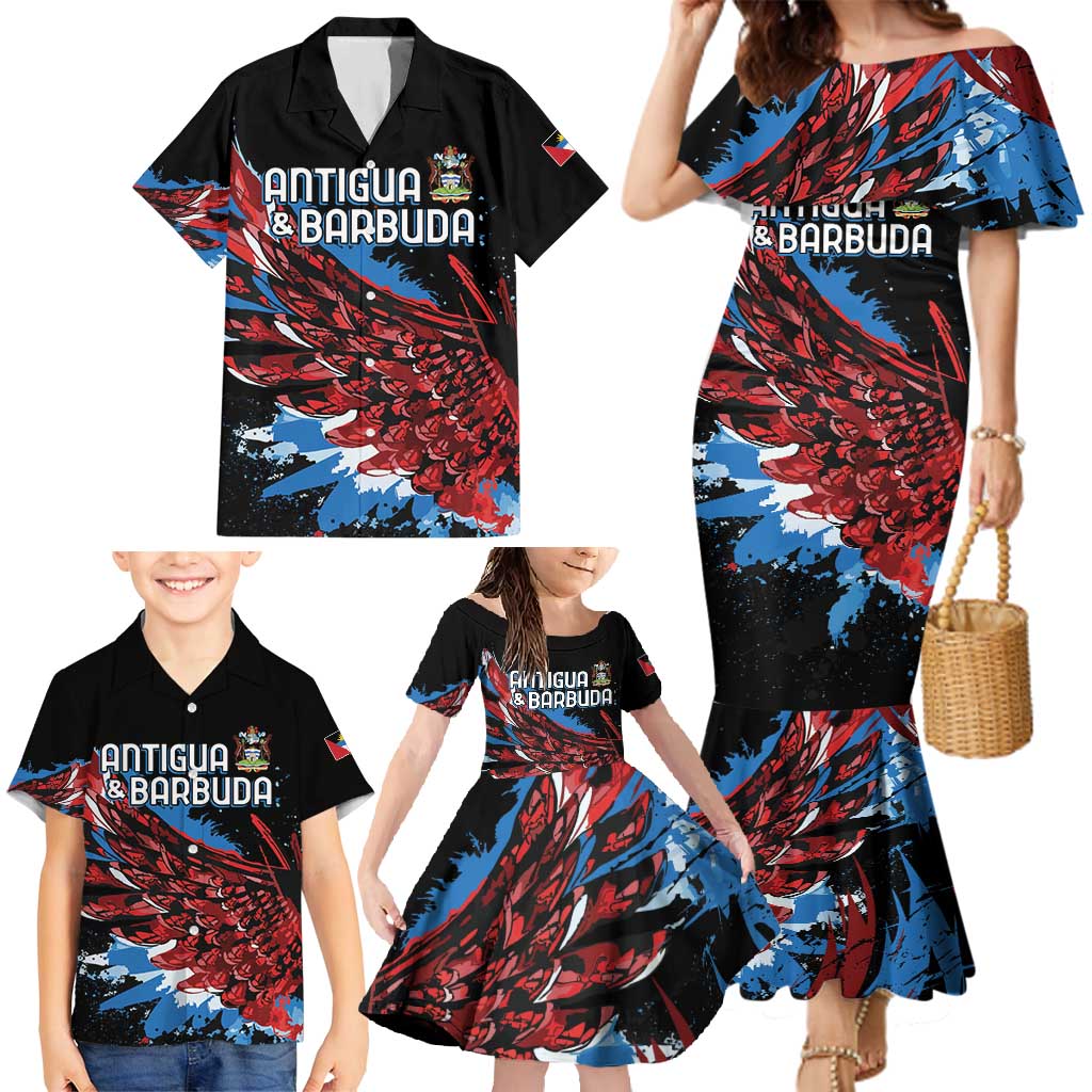 Antigua and Barbuda Cricket Custom Family Matching Mermaid Dress and Hawaiian Shirt Falcons Wings - Take Off - Wonder Print Shop