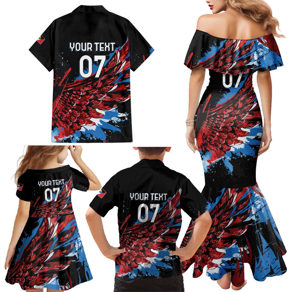Antigua and Barbuda Cricket Custom Family Matching Mermaid Dress and Hawaiian Shirt Falcons Wings - Take Off - Wonder Print Shop