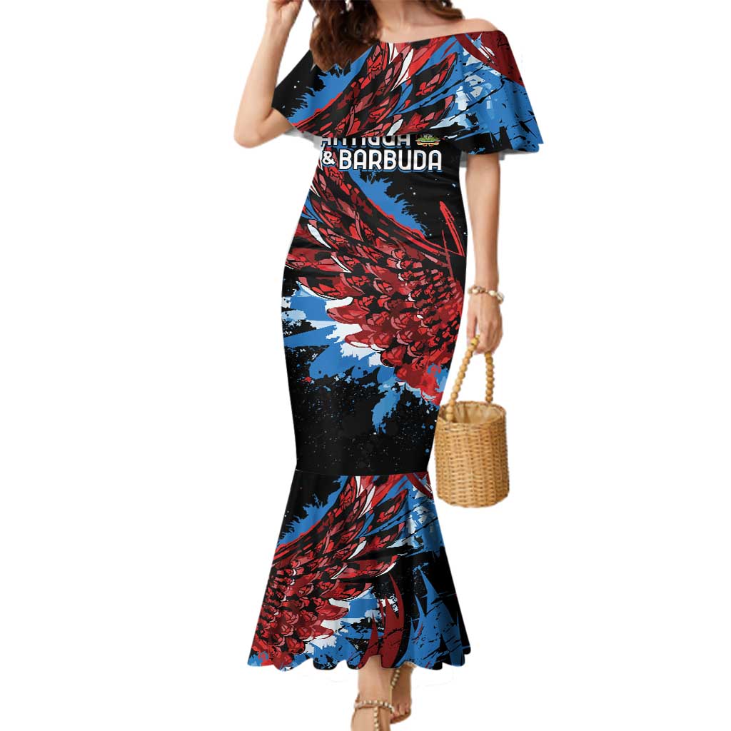 Antigua and Barbuda Cricket Custom Family Matching Mermaid Dress and Hawaiian Shirt Falcons Wings - Take Off - Wonder Print Shop
