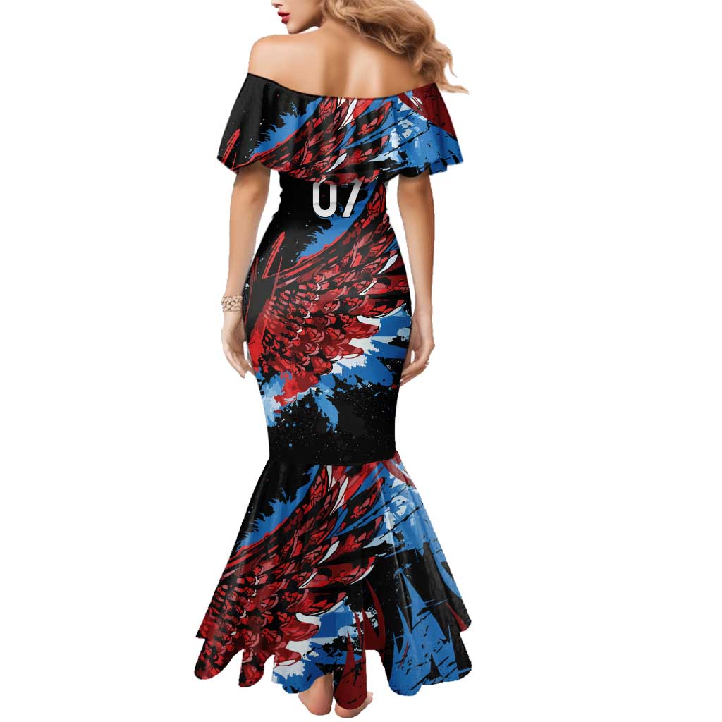 Antigua and Barbuda Cricket Custom Family Matching Mermaid Dress and Hawaiian Shirt Falcons Wings - Take Off - Wonder Print Shop