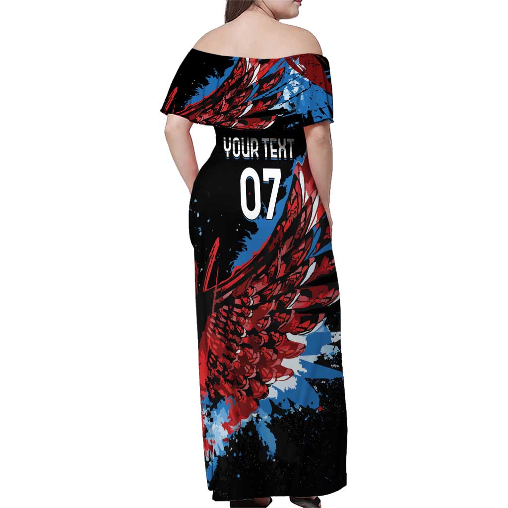 Antigua and Barbuda Cricket Custom Family Matching Off Shoulder Maxi Dress and Hawaiian Shirt Falcons Wings - Take Off - Wonder Print Shop