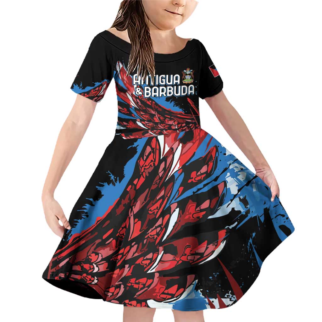Antigua and Barbuda Cricket Custom Family Matching Off Shoulder Short Dress and Hawaiian Shirt Falcons Wings - Take Off - Wonder Print Shop