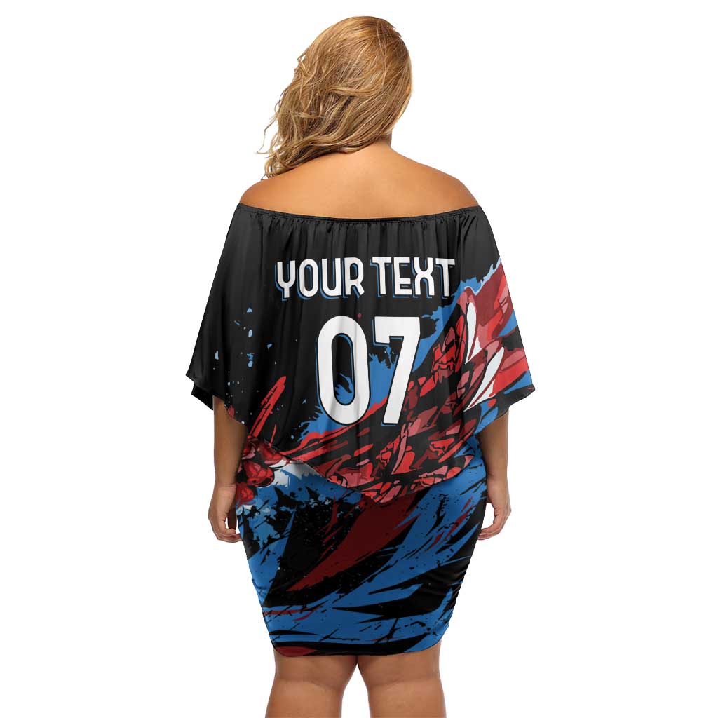 Antigua and Barbuda Cricket Custom Family Matching Off Shoulder Short Dress and Hawaiian Shirt Falcons Wings - Take Off - Wonder Print Shop