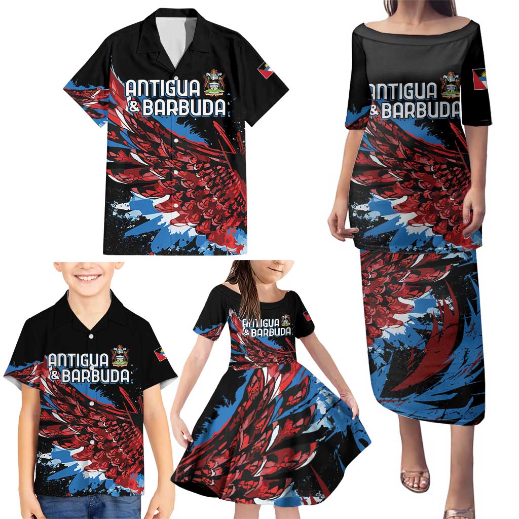 Antigua and Barbuda Cricket Custom Family Matching Puletasi and Hawaiian Shirt Falcons Wings - Take Off - Wonder Print Shop