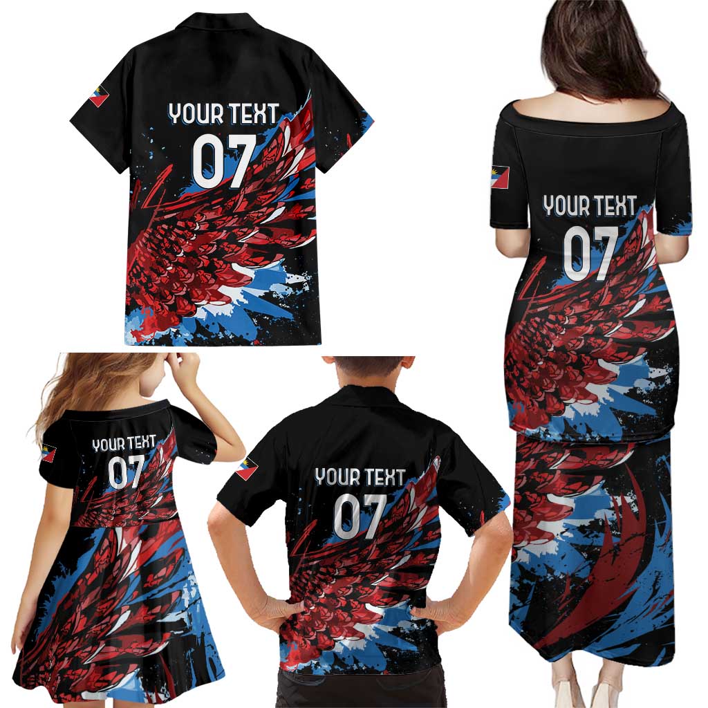 Antigua and Barbuda Cricket Custom Family Matching Puletasi and Hawaiian Shirt Falcons Wings - Take Off - Wonder Print Shop
