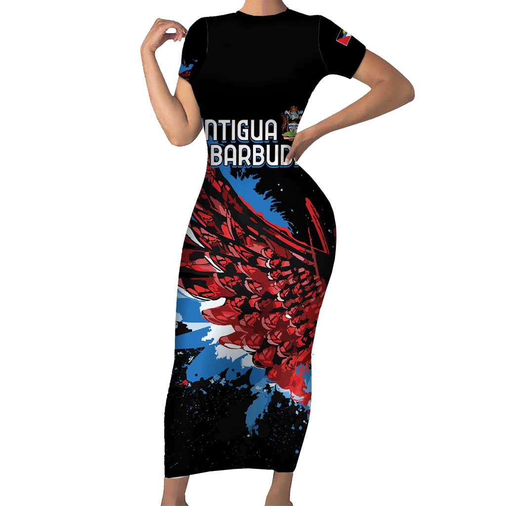 Antigua and Barbuda Cricket Custom Family Matching Short Sleeve Bodycon Dress and Hawaiian Shirt Falcons Wings - Take Off - Wonder Print Shop