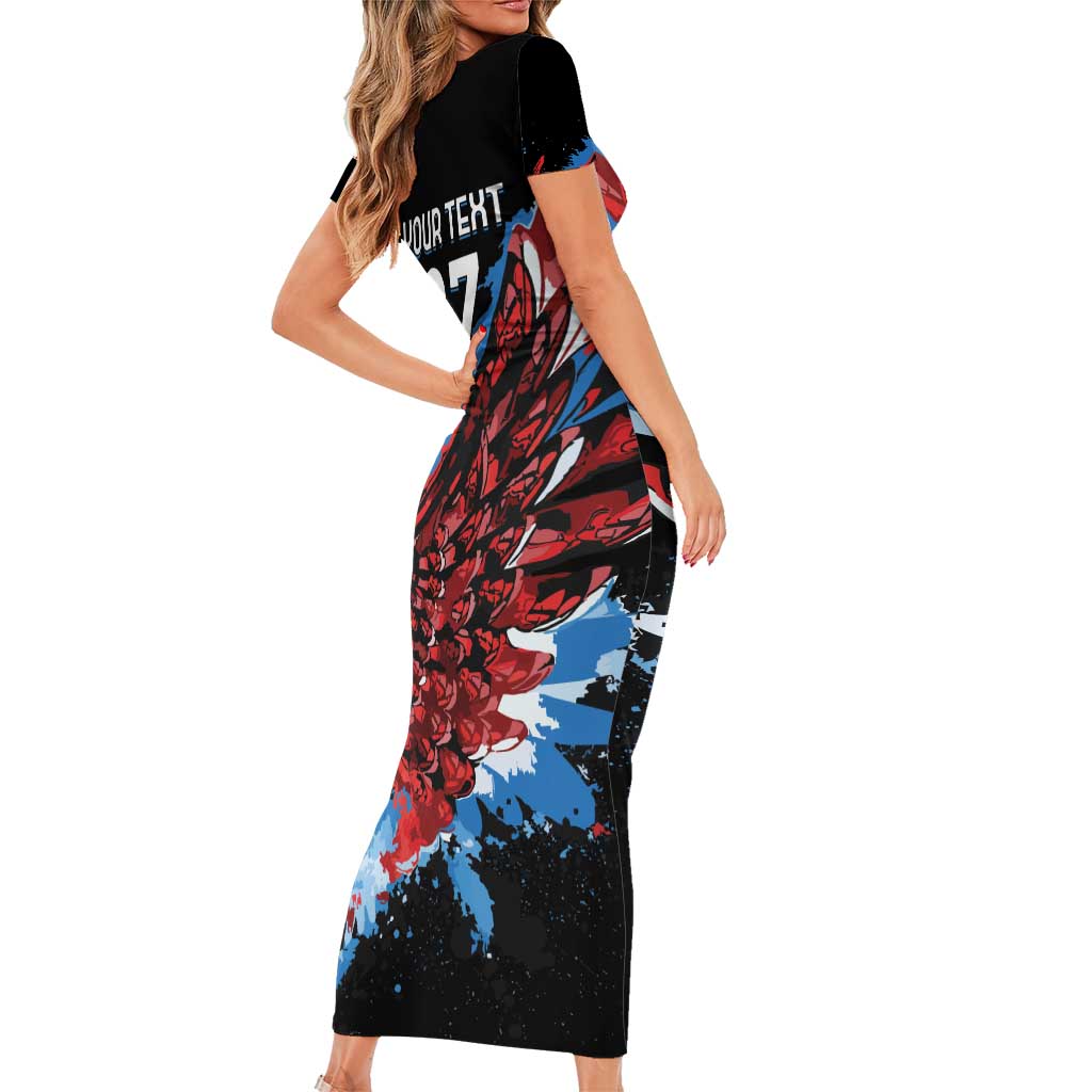 Antigua and Barbuda Cricket Custom Family Matching Short Sleeve Bodycon Dress and Hawaiian Shirt Falcons Wings - Take Off - Wonder Print Shop