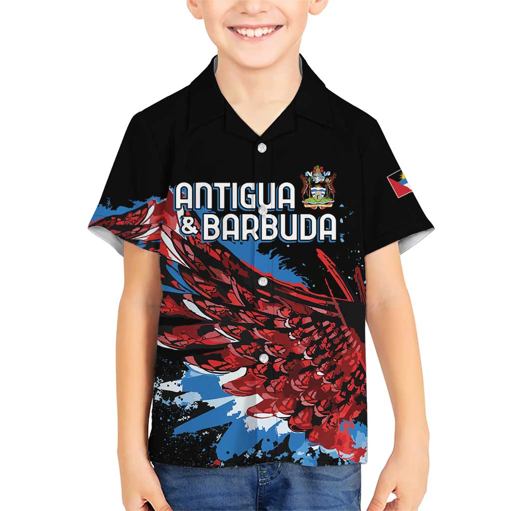 Antigua and Barbuda Cricket Custom Family Matching Short Sleeve Bodycon Dress and Hawaiian Shirt Falcons Wings - Take Off - Wonder Print Shop