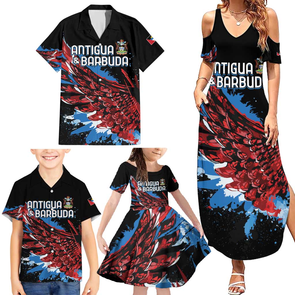 Antigua and Barbuda Cricket Custom Family Matching Summer Maxi Dress and Hawaiian Shirt Falcons Wings - Take Off - Wonder Print Shop