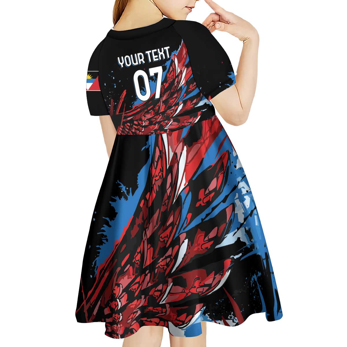 Antigua and Barbuda Cricket Custom Kid Short Sleeve Dress Falcons Wings - Take Off - Wonder Print Shop