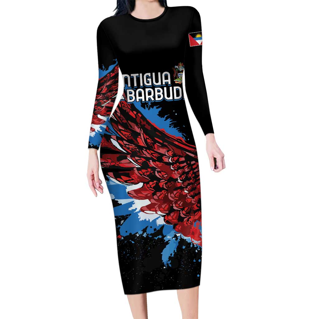Antigua and Barbuda Cricket Custom Long Sleeve Bodycon Dress Falcons Wings - Take Off - Wonder Print Shop