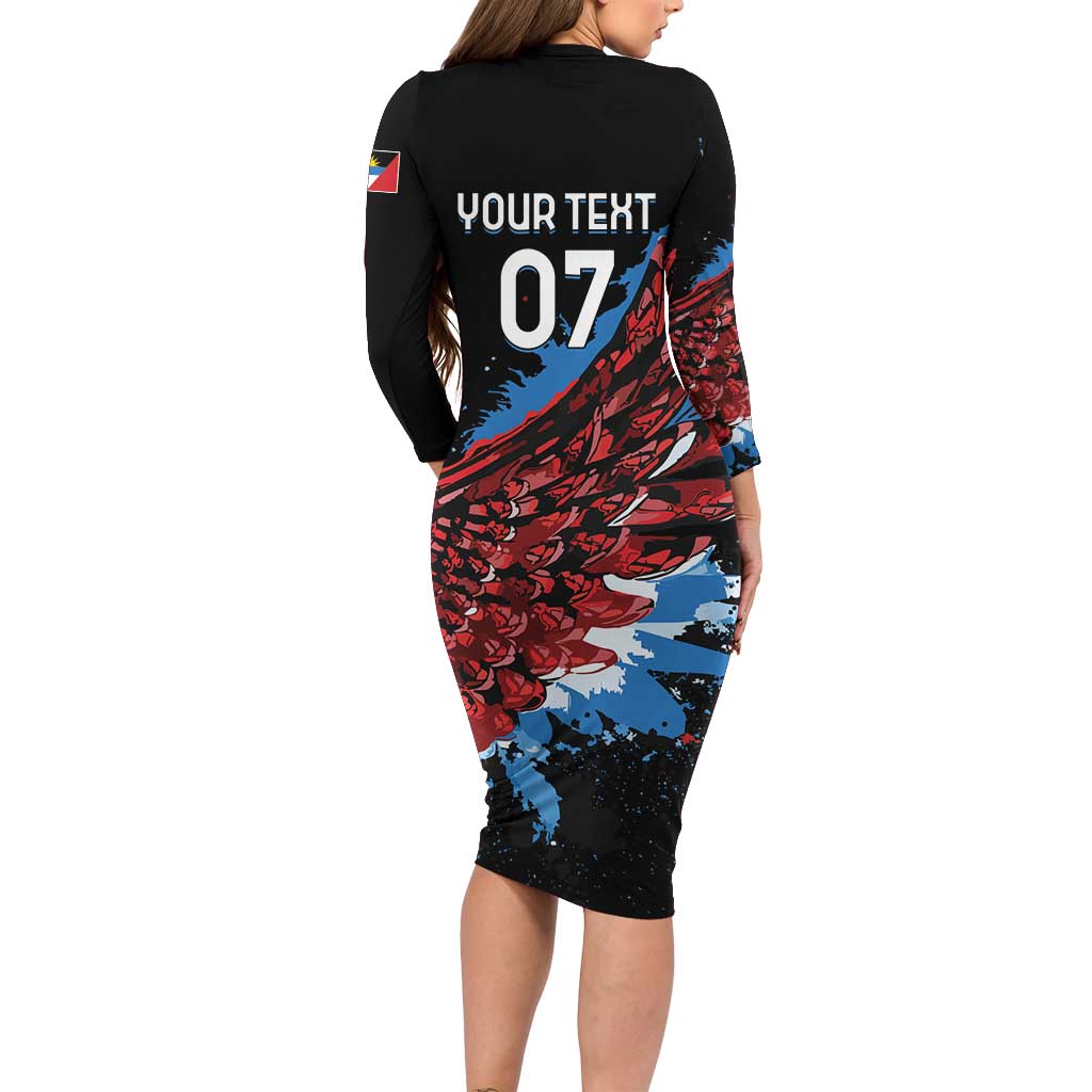 Antigua and Barbuda Cricket Custom Long Sleeve Bodycon Dress Falcons Wings - Take Off - Wonder Print Shop