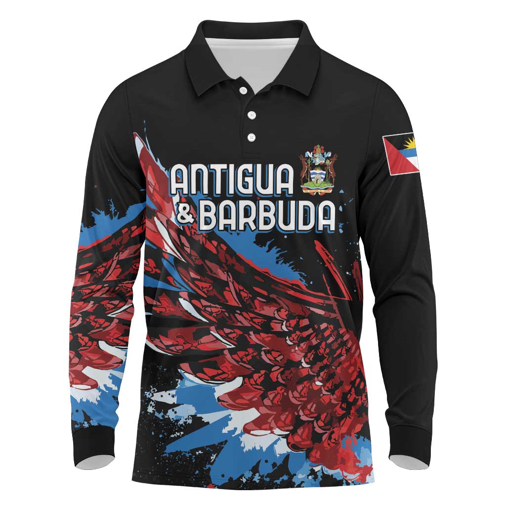 Antigua and Barbuda Cricket Custom Long Sleeve Polo Shirt Falcons Wings - Take Off - Wonder Print Shop