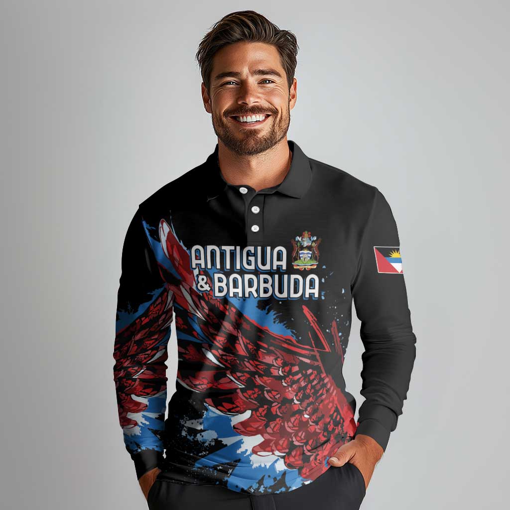 Antigua and Barbuda Cricket Custom Long Sleeve Polo Shirt Falcons Wings - Take Off - Wonder Print Shop