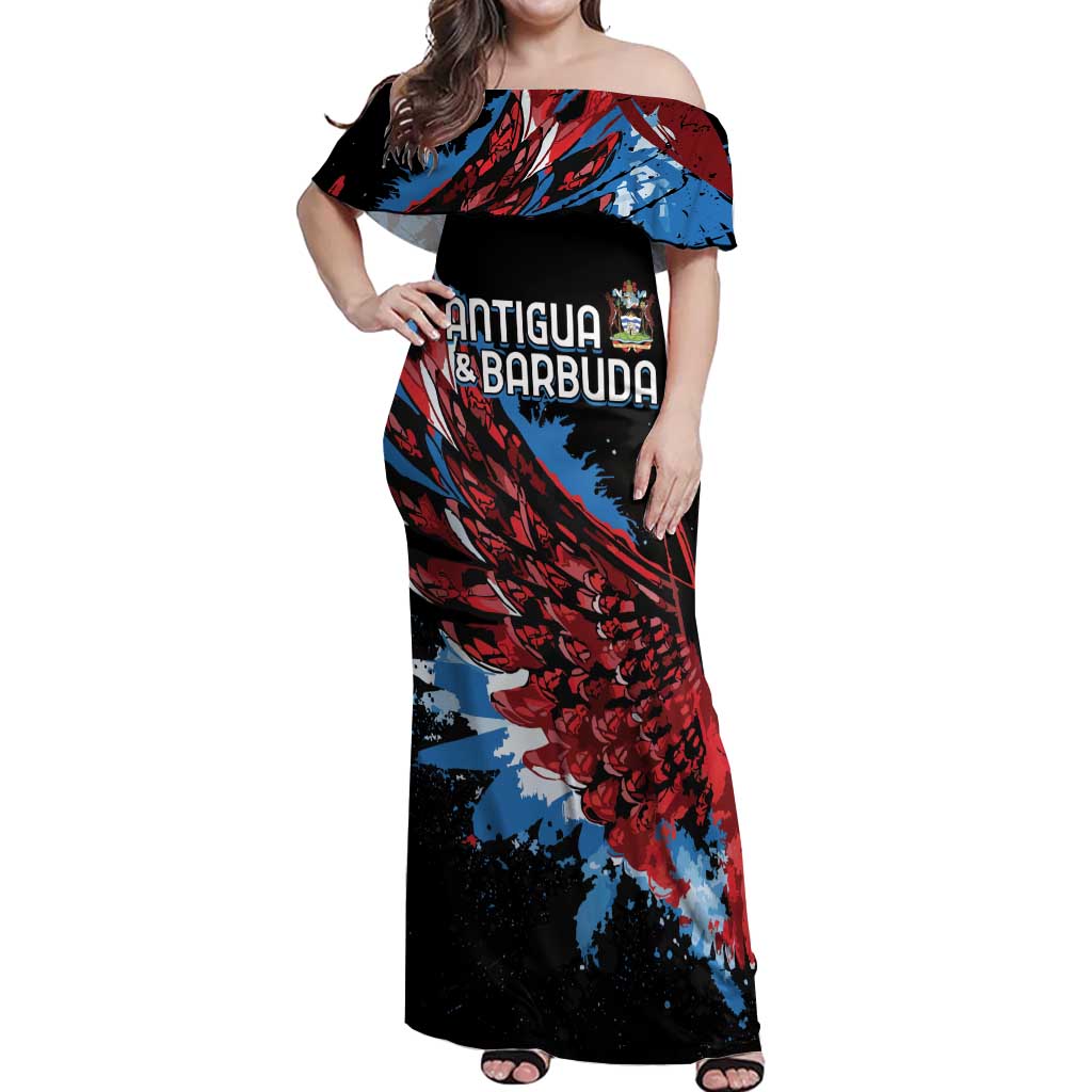 Antigua and Barbuda Cricket Custom Off Shoulder Maxi Dress Falcons Wings - Take Off - Wonder Print Shop