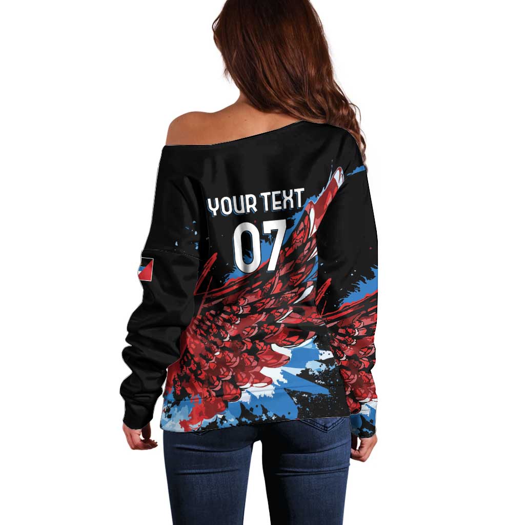 Antigua and Barbuda Cricket Custom Off Shoulder Sweater Falcons Wings - Take Off - Wonder Print Shop