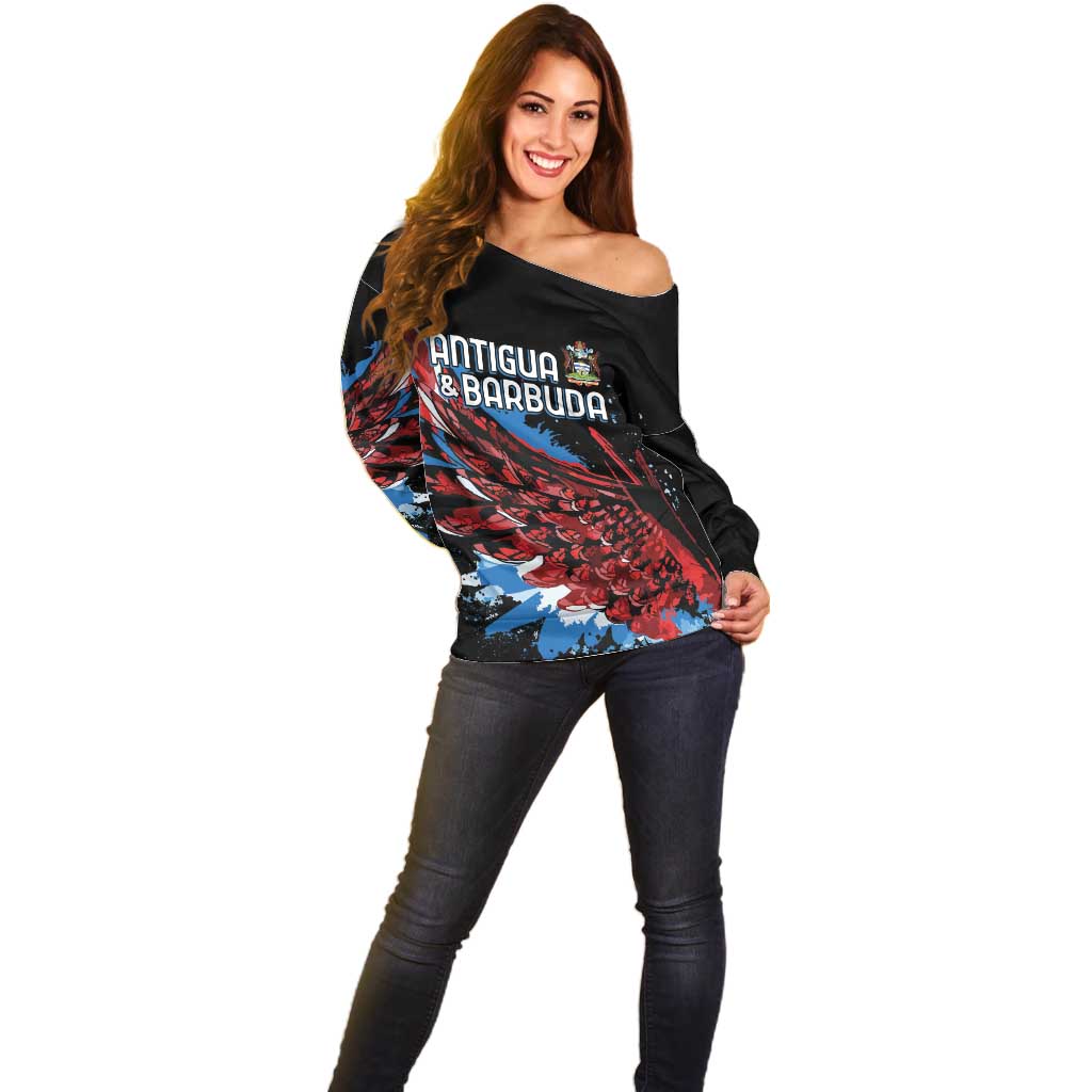 Antigua and Barbuda Cricket Custom Off Shoulder Sweater Falcons Wings - Take Off - Wonder Print Shop