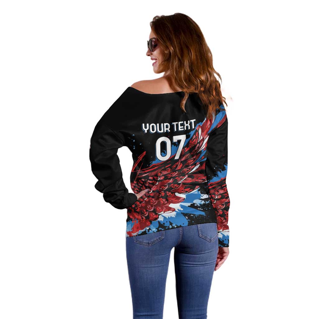 Antigua and Barbuda Cricket Custom Off Shoulder Sweater Falcons Wings - Take Off - Wonder Print Shop